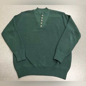 Vintage L.L.Bean Henley Sweater Mens XL Long Green Waffle Knit Made USA
